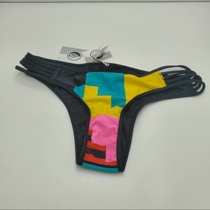 Volcom Bikini Bottom Strappy Sides Colorblock Swim